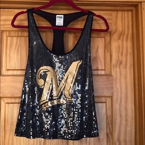 "PINK" Milwaukee Brewers Sequined Tank Top